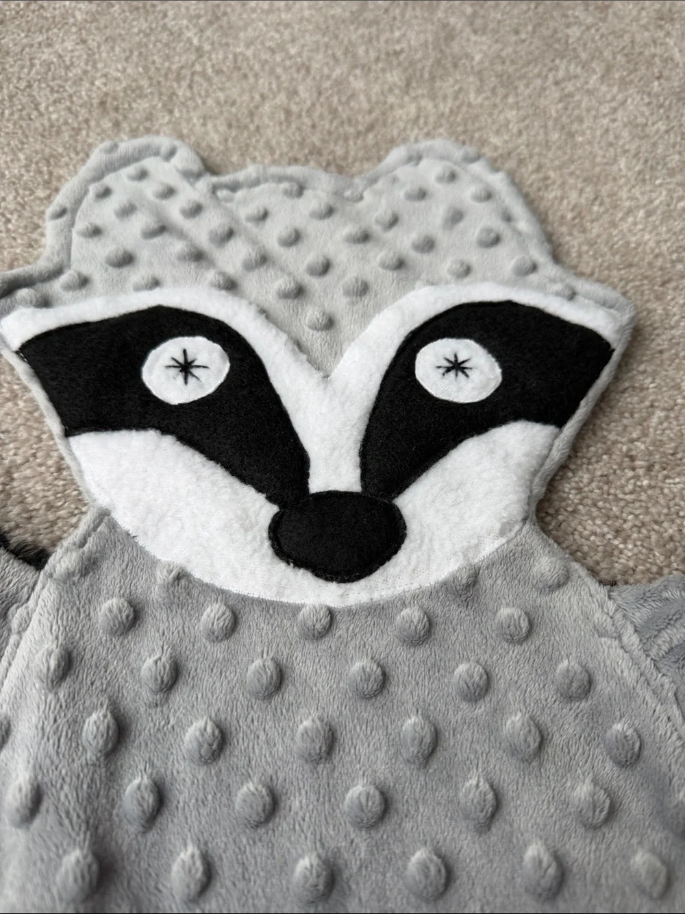 Grey Raccoon Comforter lovey Teether for Kids homemade